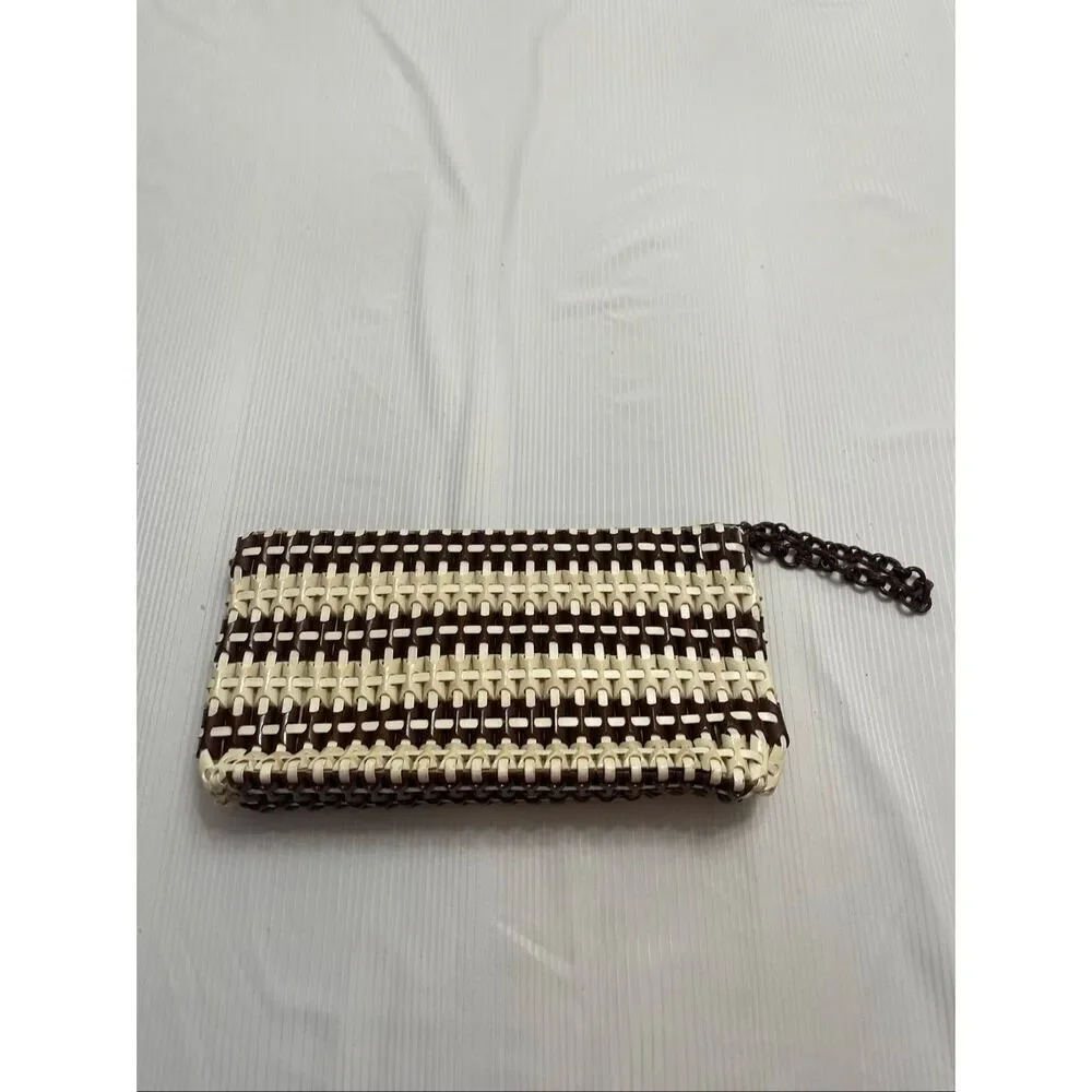 Vintage Plastic Flex PlasticFlex Clutch Purse Handbag Brown White